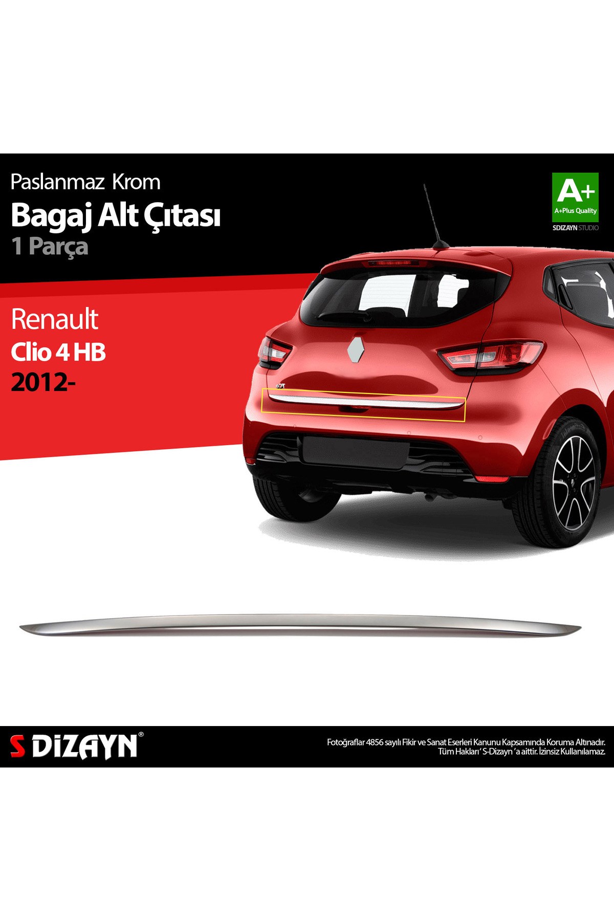 S-Dizayn Renault Clio 4 HB Krom Bagaj Alt Çıtası 2012-2019 7019030