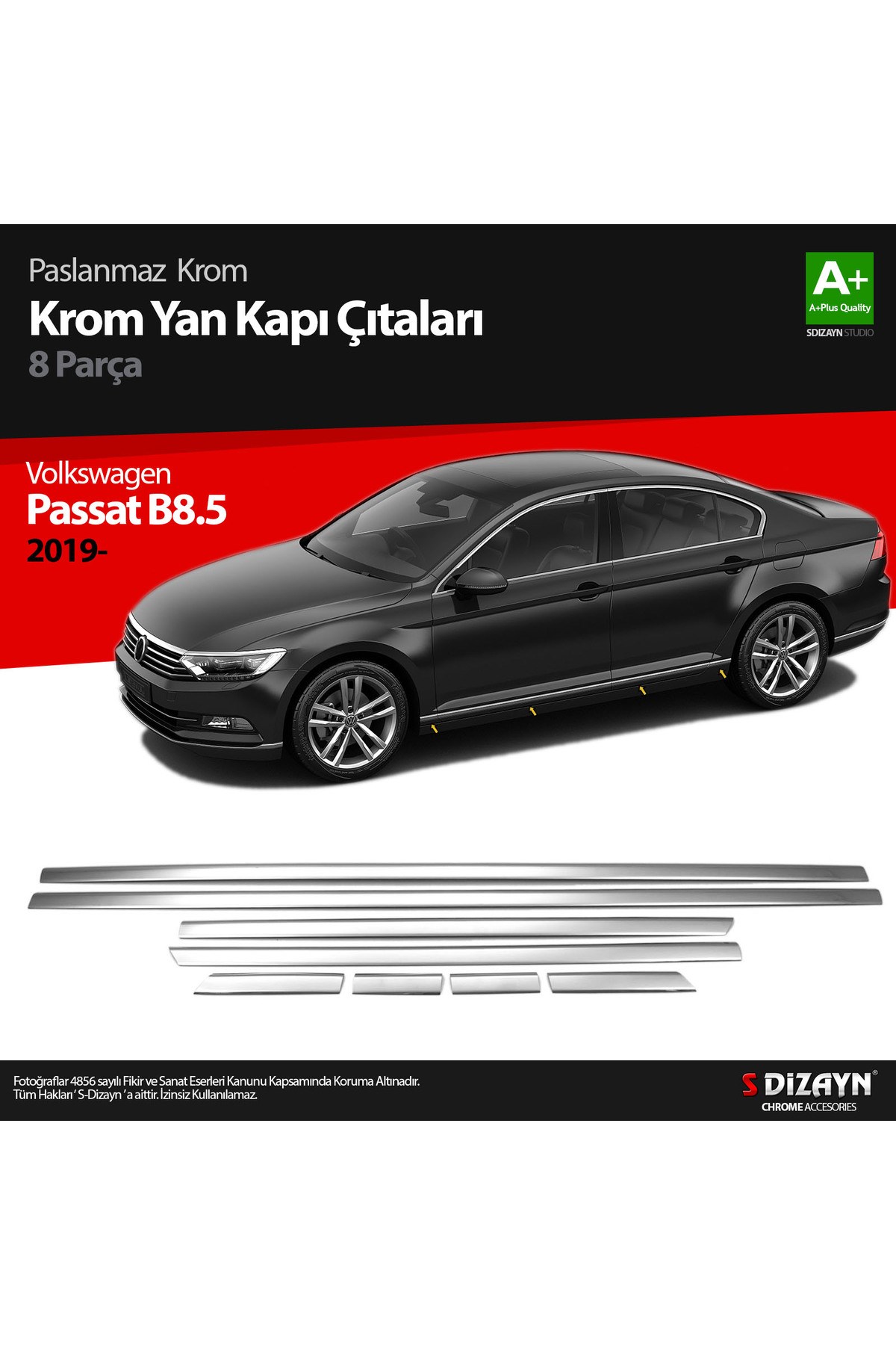 S-Dizayn VW Passat B8.5 Krom Yan Kapı Çıtası 8 Parça 2019-2023 7619140