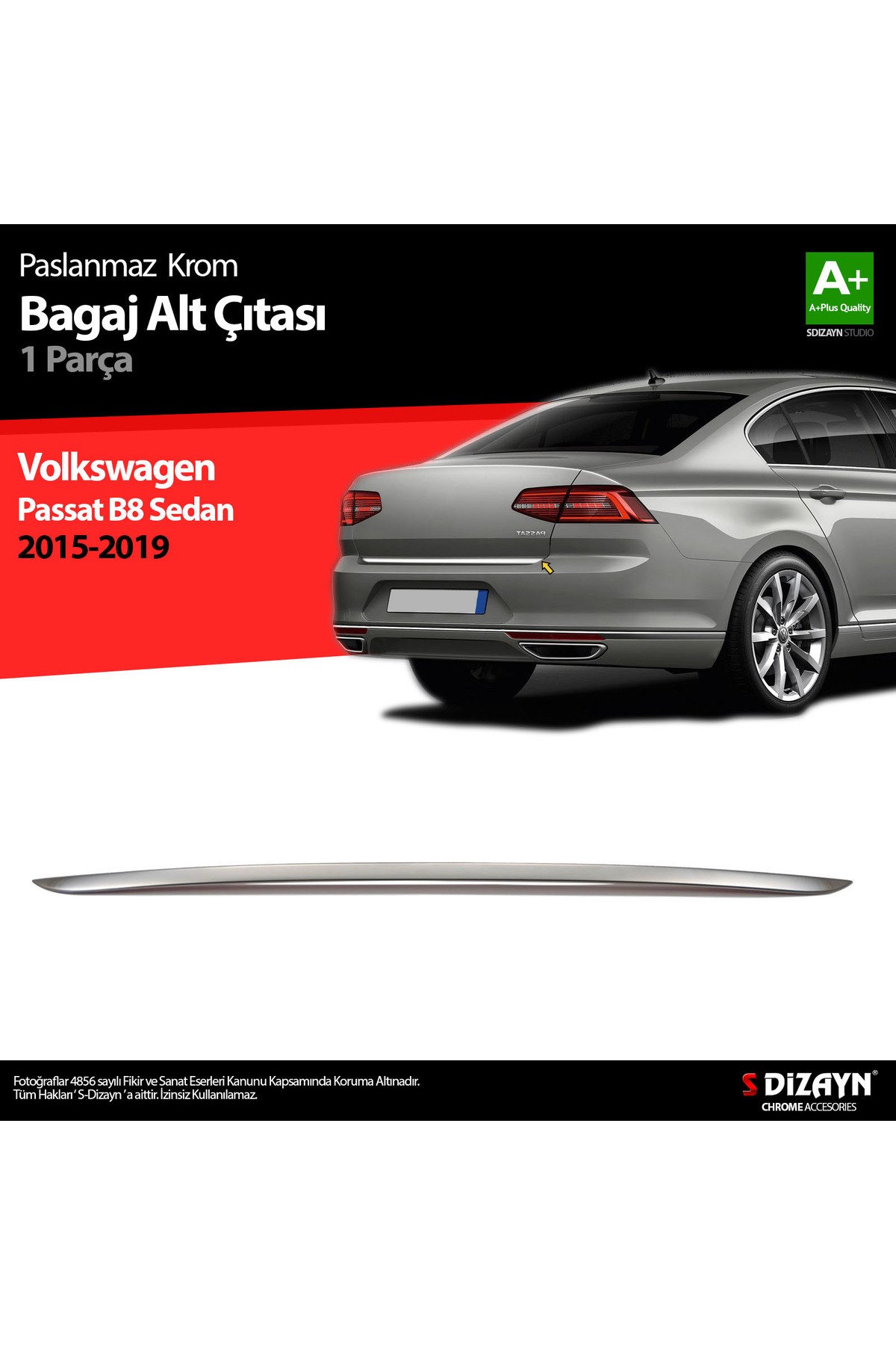 S-Dizayn VW Passat B8 Krom Bagaj Alt Çıtası 2015-2019 7617030