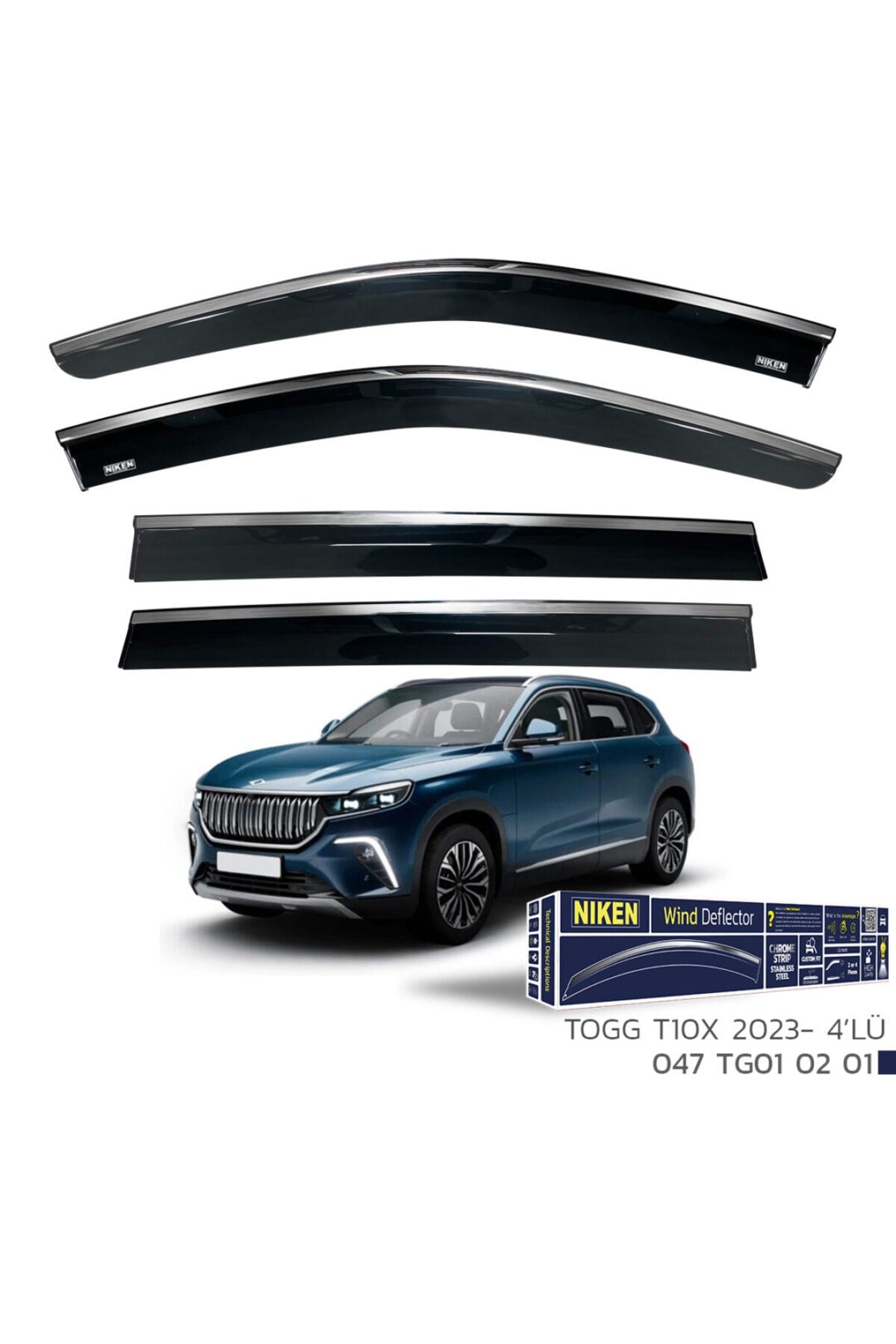 TOGG T10X Niken Kromlu Cam Rüzgarlığı 4lü Set 2023 ve Üstü