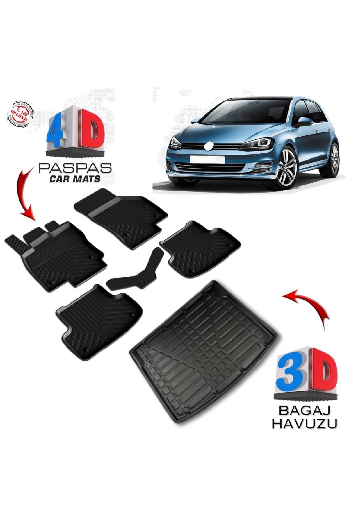 Volkswagen Golf 7  4D Paspas ve Alt 3D Bagaj Havuzu 2013 2020