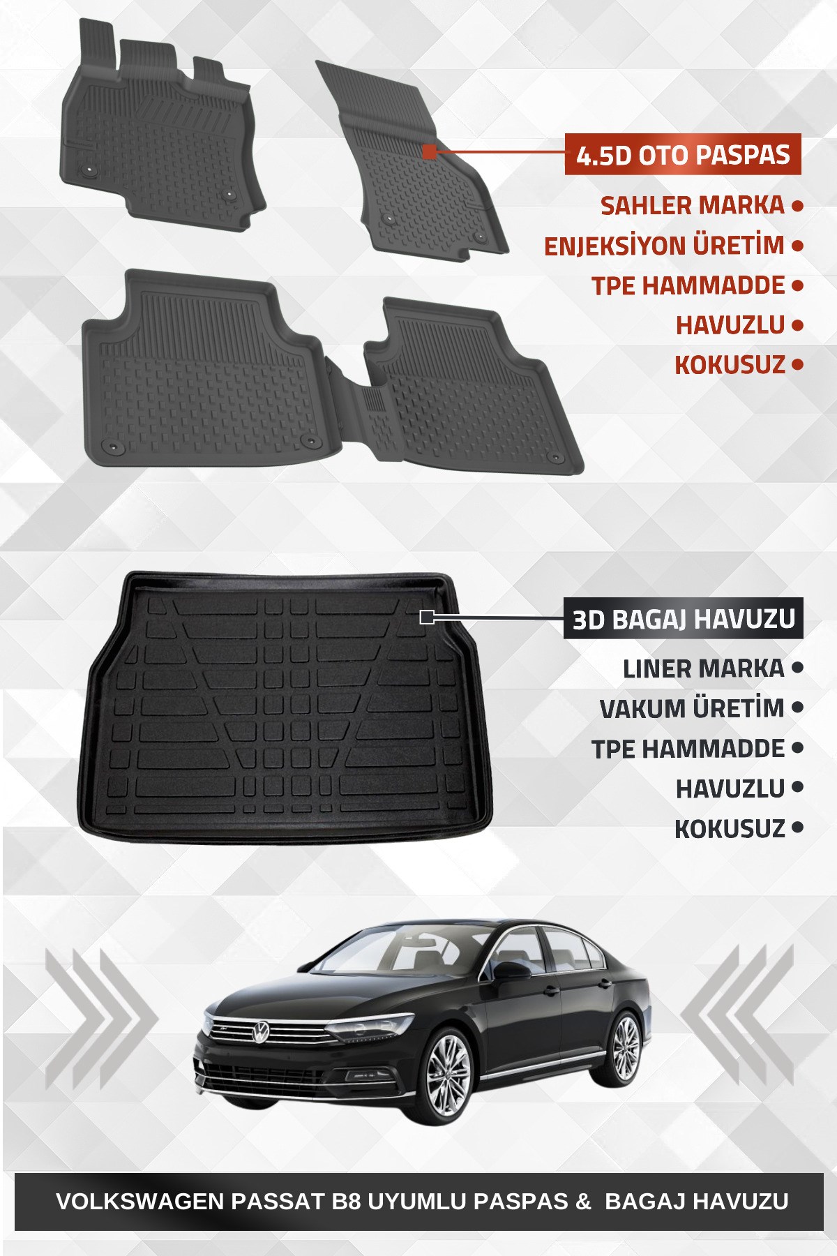 Volkswagen Passat B8,5 Havuzlu Paspas Ve Bagaj Havuzu 2021 2022