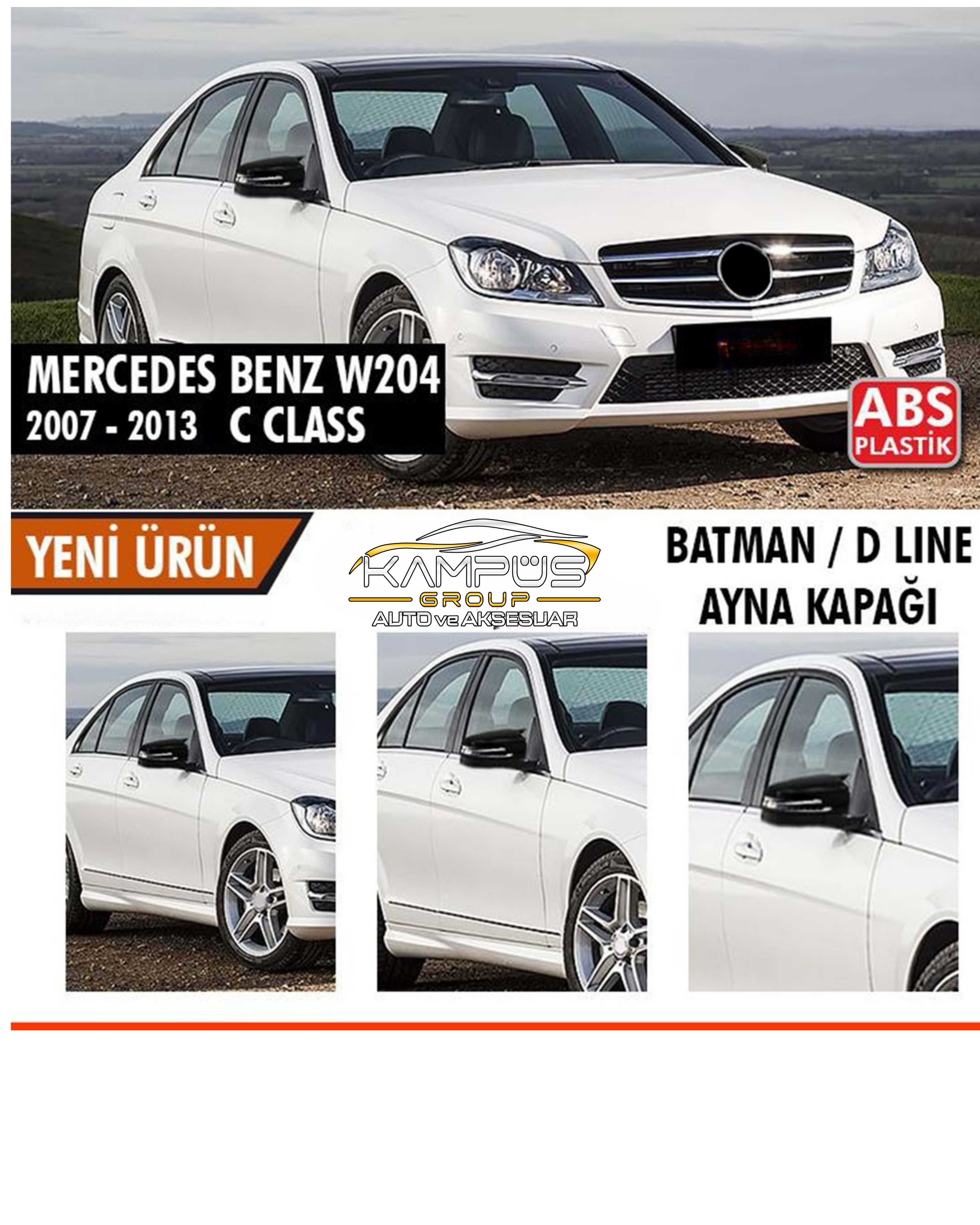 W204 2007-2014 Yarasa Ayna Kapağı Piano Black
