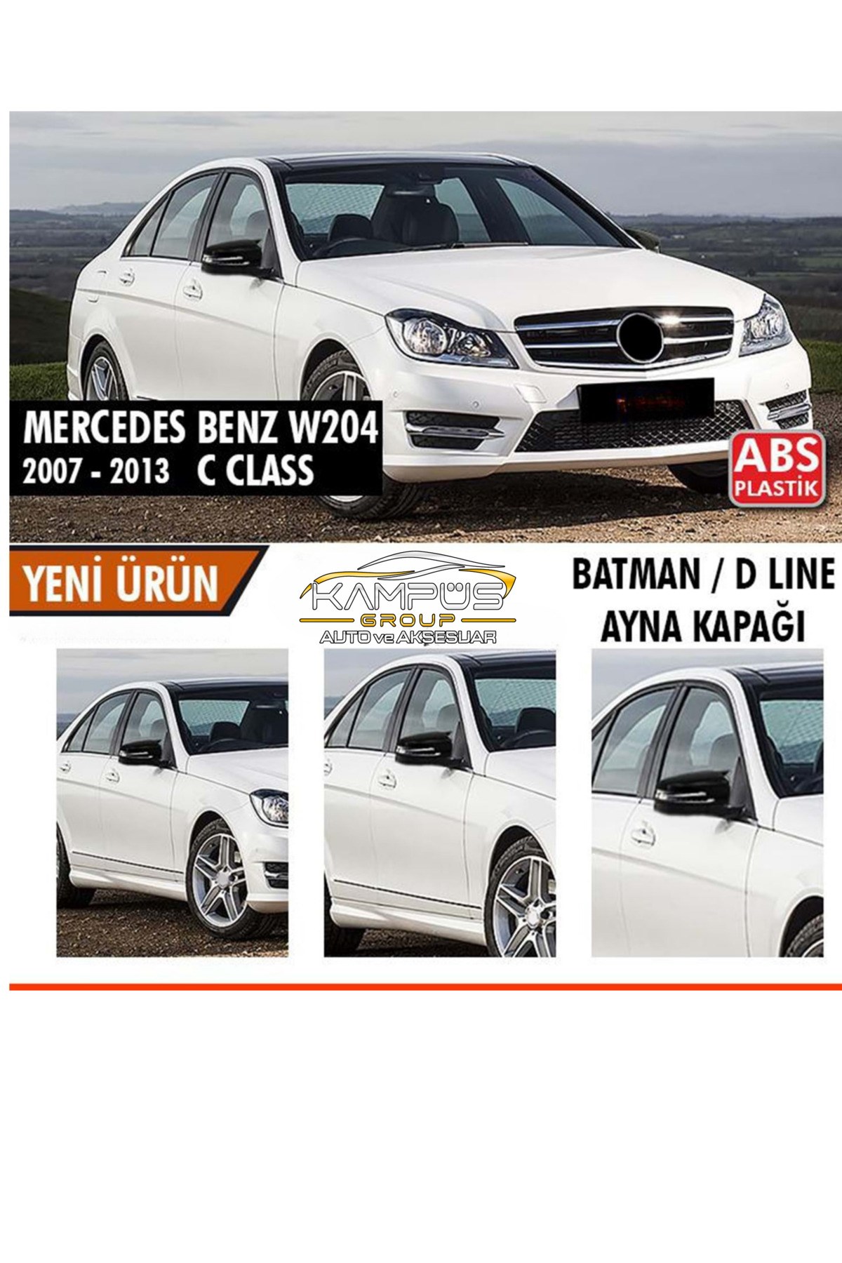W204 2007-2014 Yarasa Ayna Kapağı Piano Black