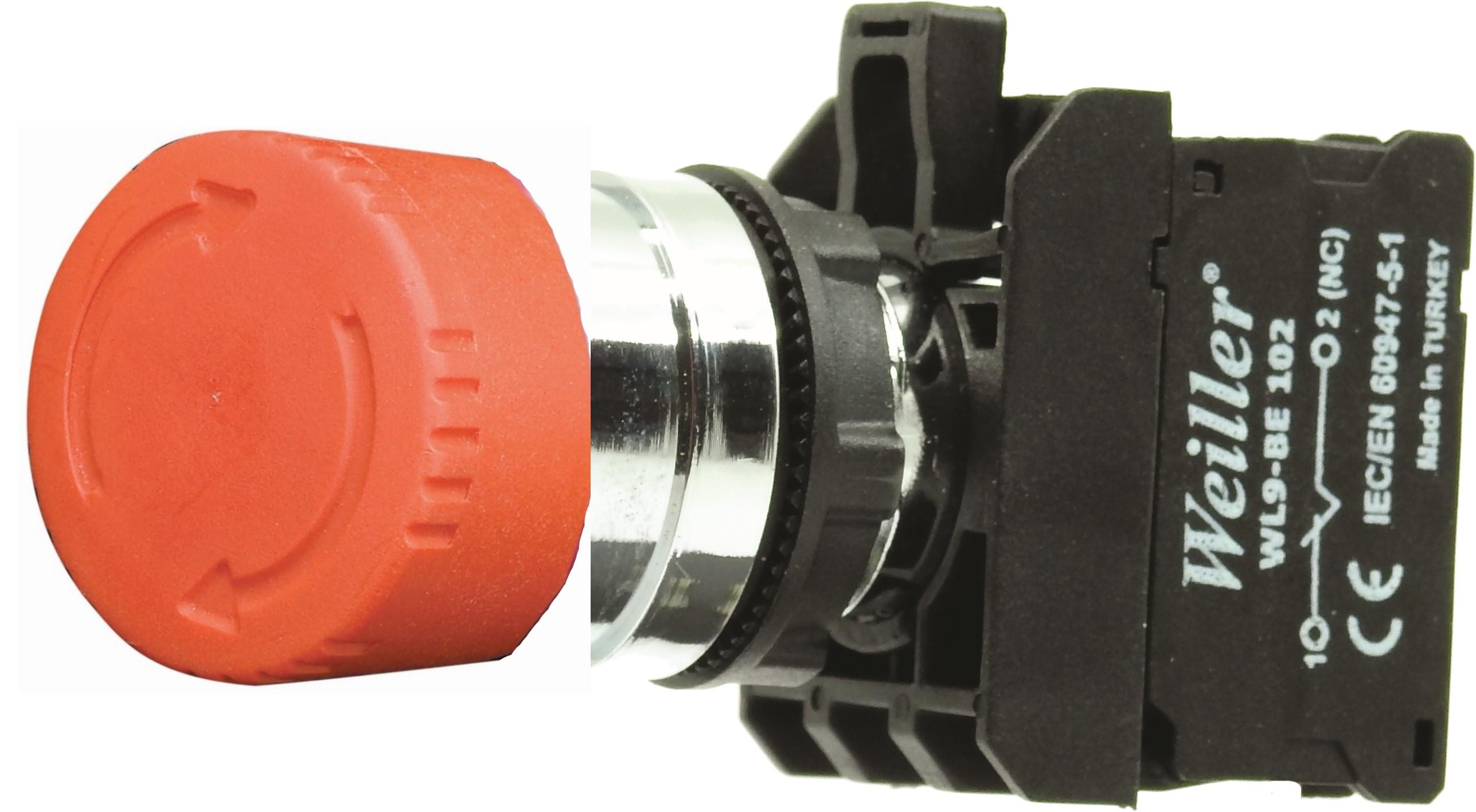 Ø30mm Plastik Kafa Metal Kaplamalı Mantar Acil Stop Buton