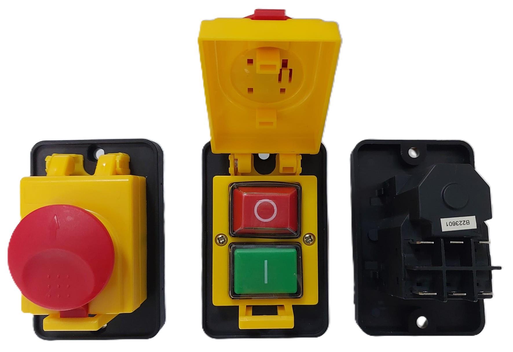 ON-OFF 6 Pinli 400V. 10A. Aşırı Yük Korumalı (Termikli) Gönye Kesme ve Makina Şalteri Koruma Kapaklı