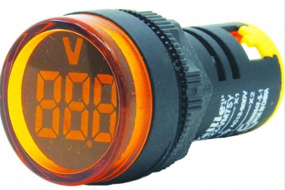 Ø22mm. Display Göstergeli Yuvarlak Voltmetre 12-500 VAC