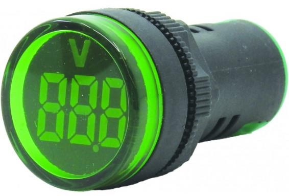 Ø22mm. Display Göstergeli Yuvarlak Voltmetre 12-500 VAC