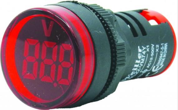 Ø22mm. Display Göstergeli Yuvarlak Voltmetre 12-500 VAC