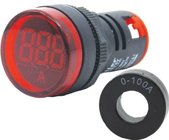 Ø22mm Display Göstergeli Ampermetre 1A-100A Akım Trafolu