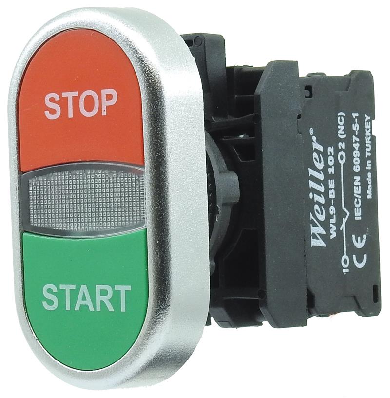 Ø22mm Ledli Metal Kaplamalı Yazılı İkiz Buton 24VAC-DC