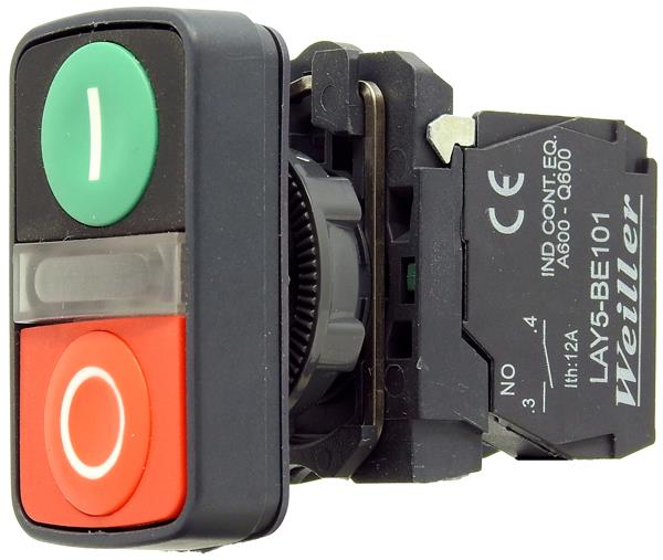 Ø22mm Plastik İkiz Buton Ledli 220VAC
