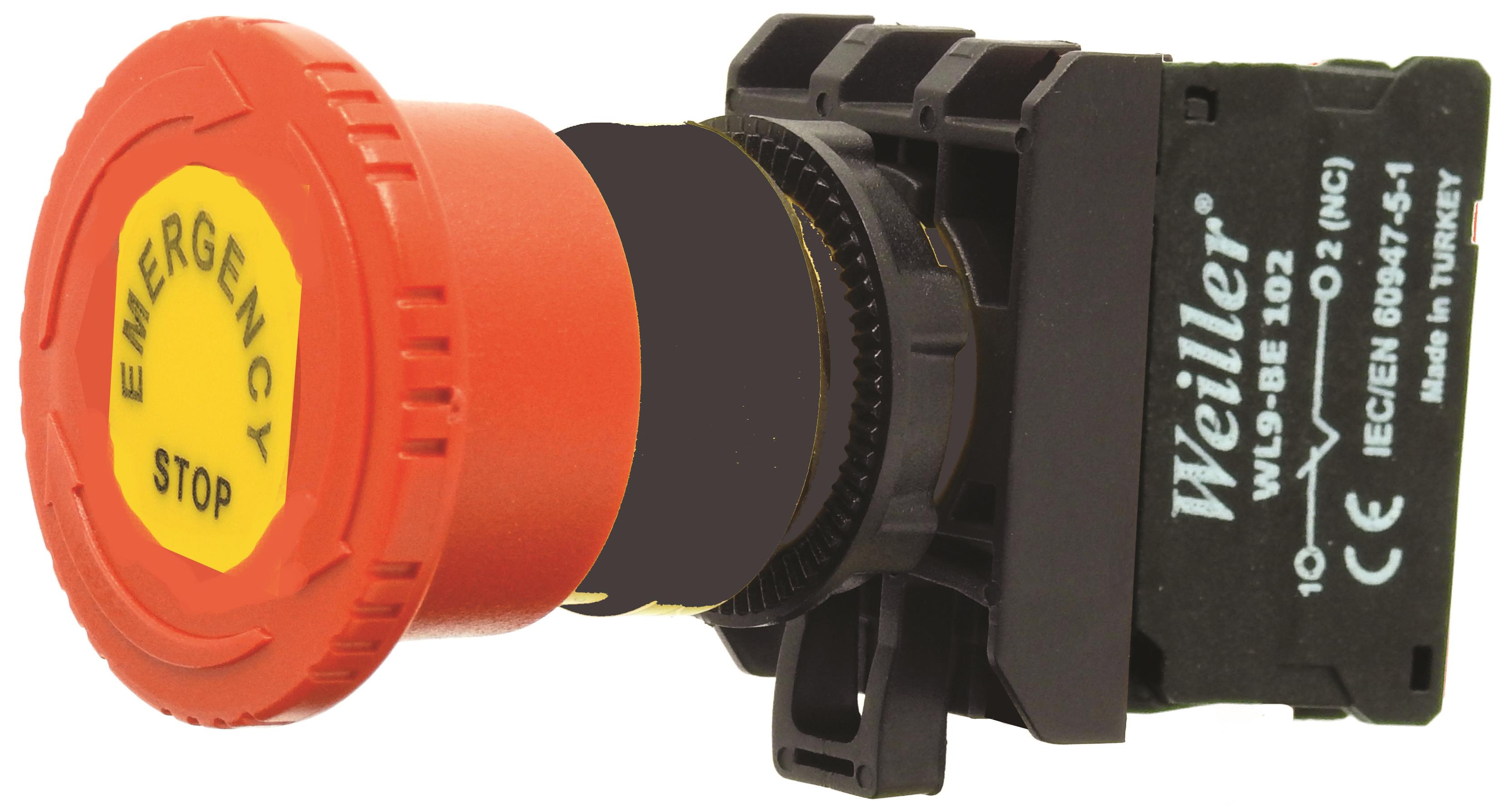 Ø40mm Plastik Kafa Mantar Acil Stop Etiketli Buton
