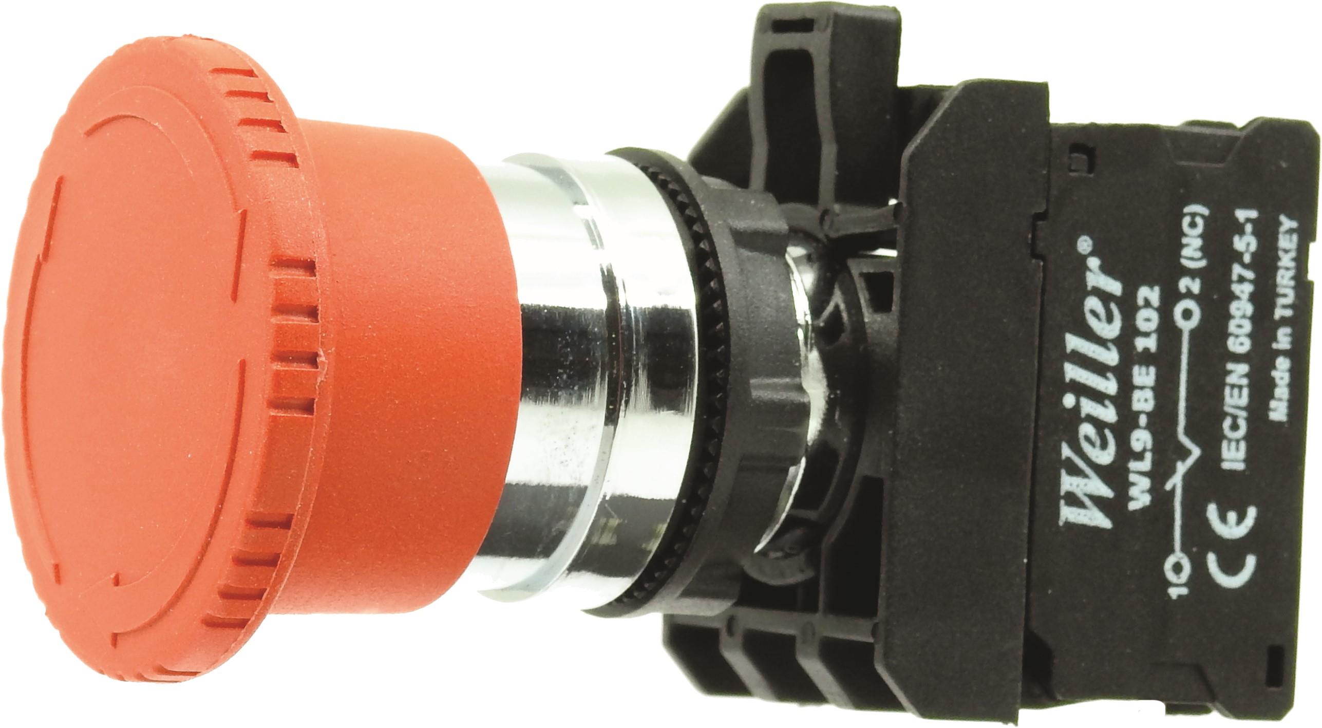 Ø40mm Plastik Kafa Metal Kaplamalı Mantar Acil Stop Buton
