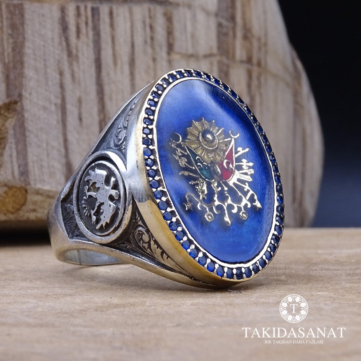 Safir Taşlı Osmanlı Payitaht Sancak Gümüş Yüzük