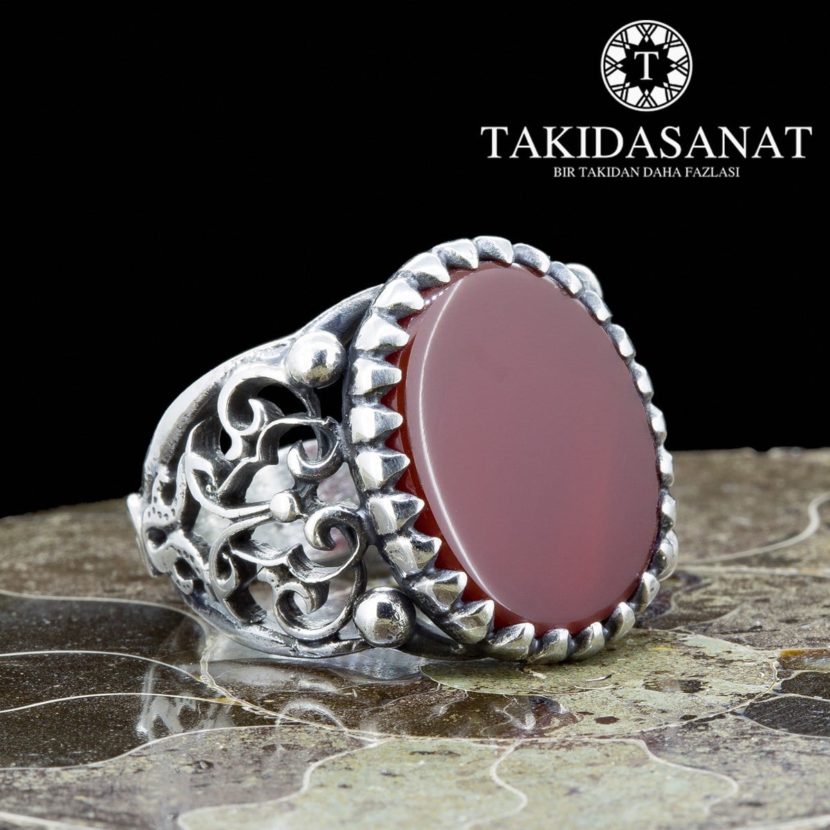 Akik Taşlı El Yapımı Gümüş Yüzük