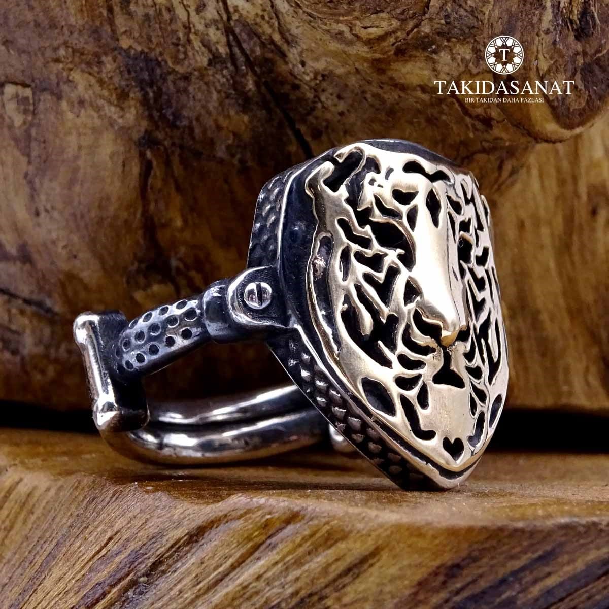 Diriliş Pusat-Kalkan Hz. Ali Aslan Figürü Gümüş Konsept Yüzük