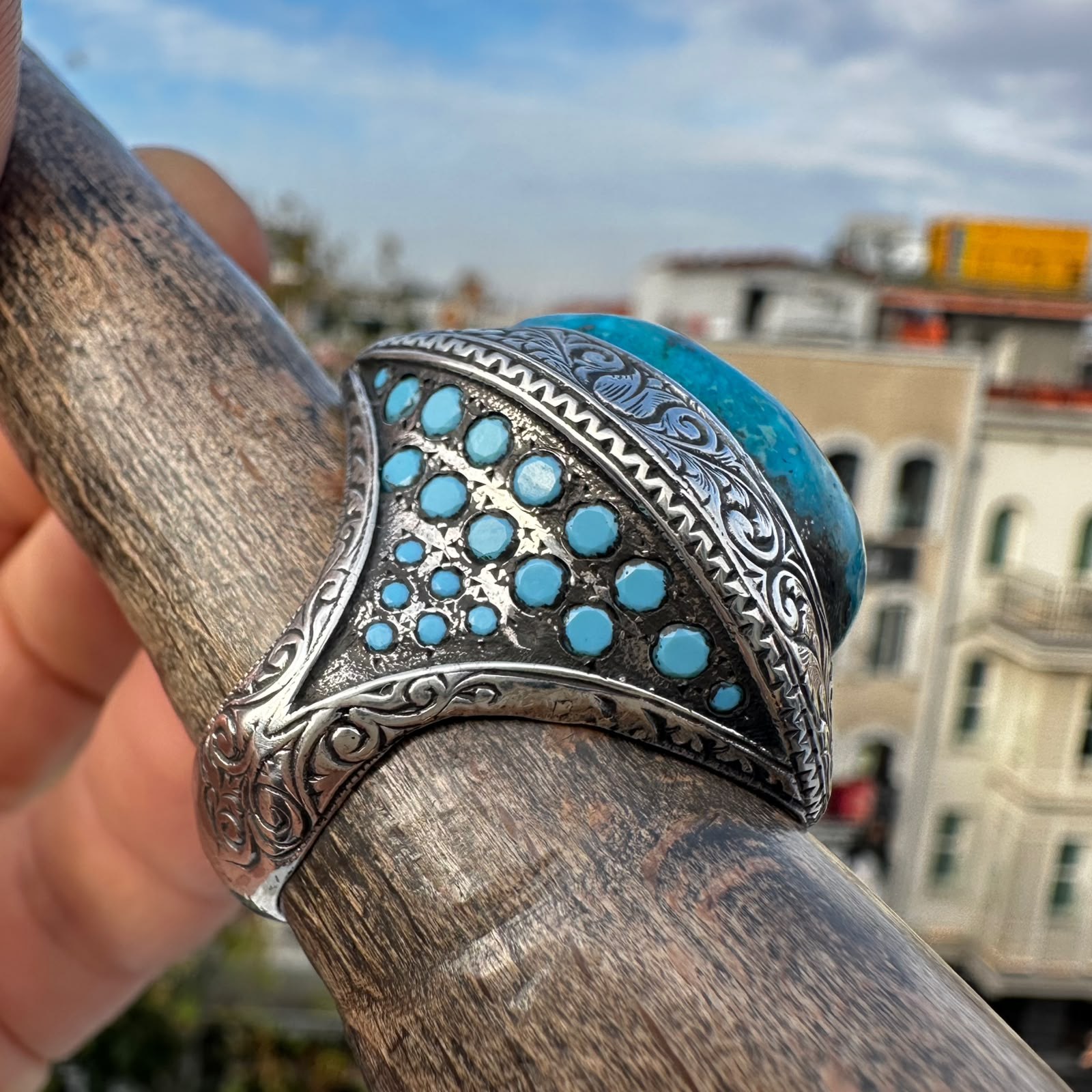 Nişabur Firuze Taşlı Özel Tasarım Sanat eseri Gümüş Yüzük