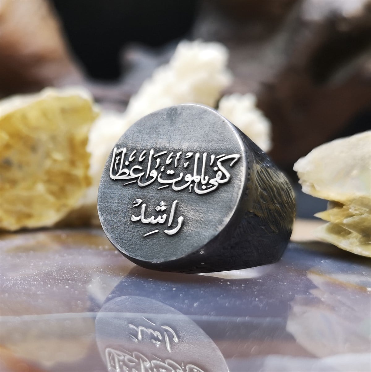 Otantik Siyah Kaplamalı Kişiye Özel Gümüş Yüzük