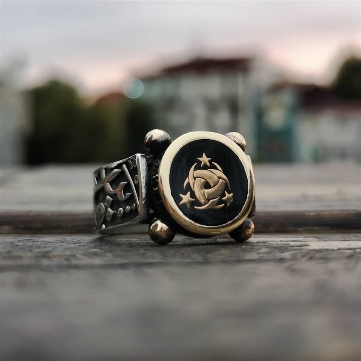 Teşkilat-ı Mahsusa 12 mm Taşlı Yuvalı Gümüş Yüzük