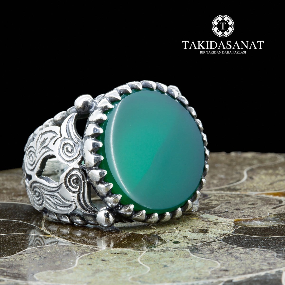 Akik Taşlı El Yapımı Gümüş Yüzük