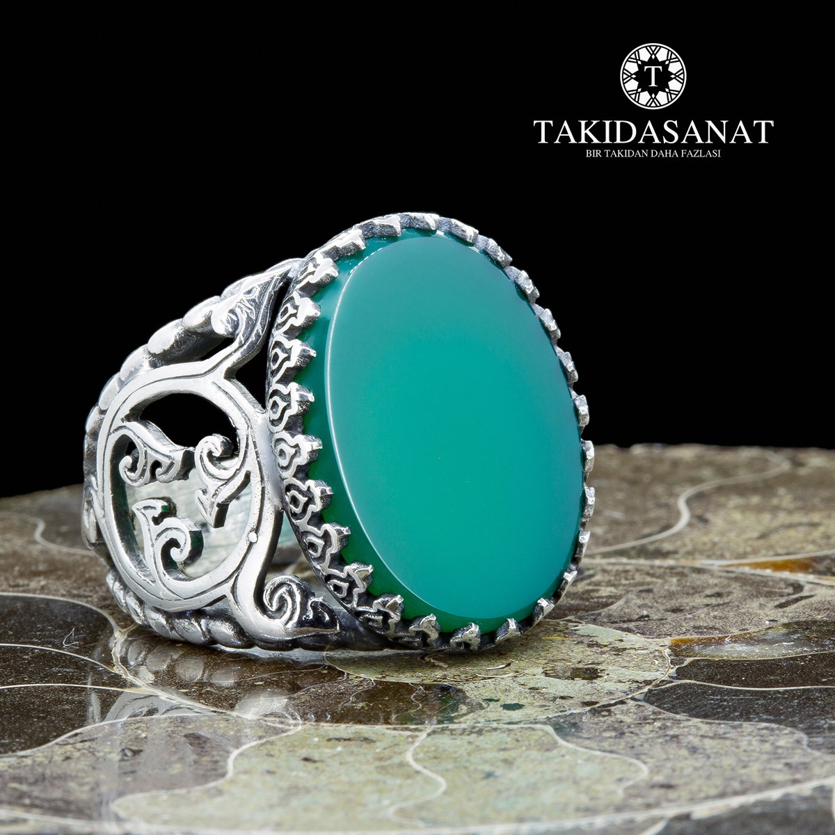 Akik Taşlı El Yapımı Gümüş Yüzük