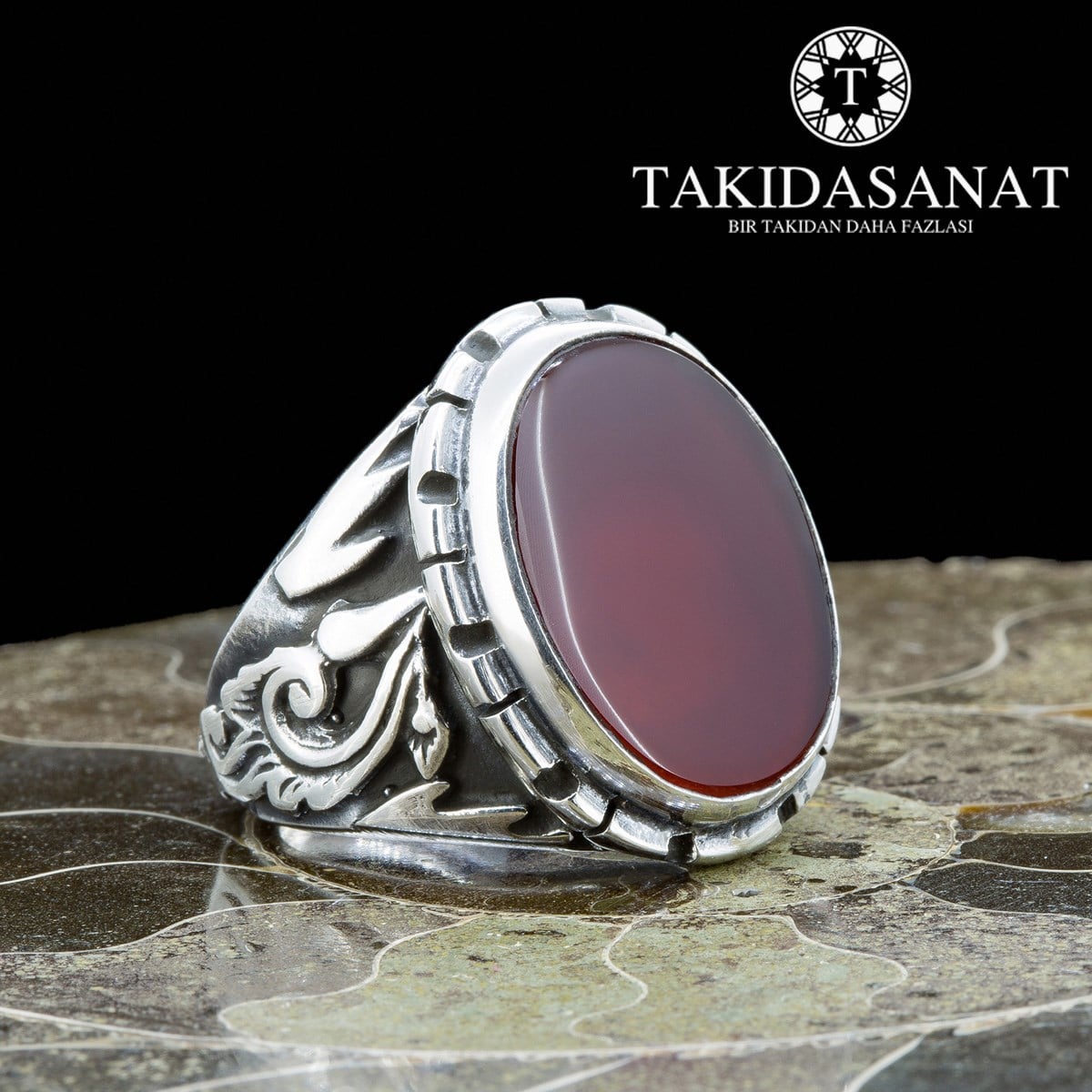 El Yapımı Akik Taşlı Yüzük