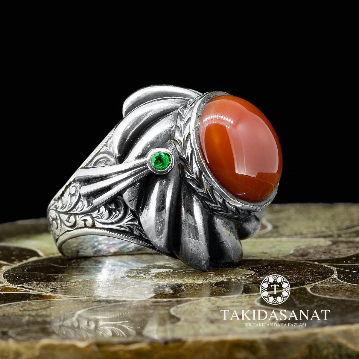 Kahve Akik Taşlı El Yapımı Kavuk Modeli