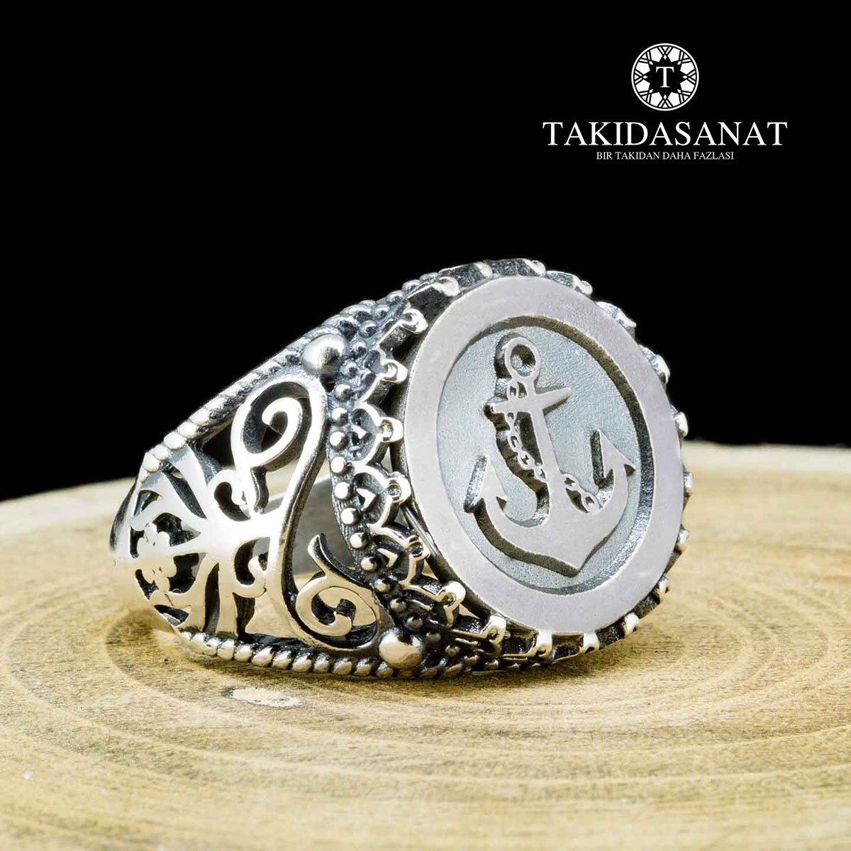 Gemi Çapası Kabartma Gümüş Yüzük