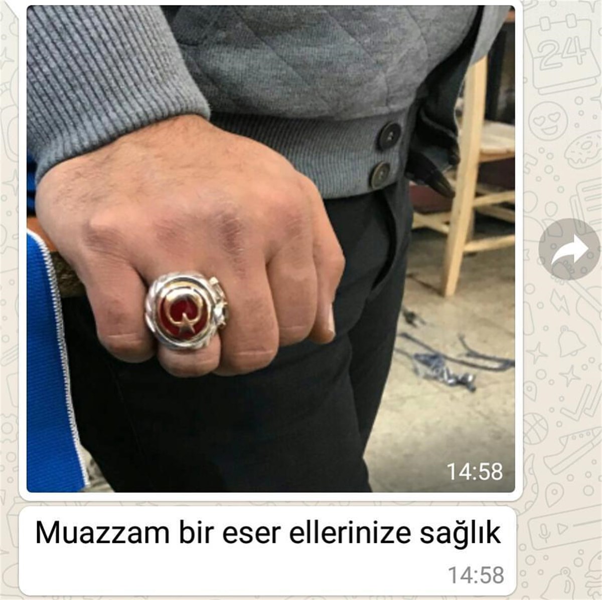 AY-YILDIZ Detaylı Kalem İşlemeli Fsm Büyük Boy Gümüş Yüzük