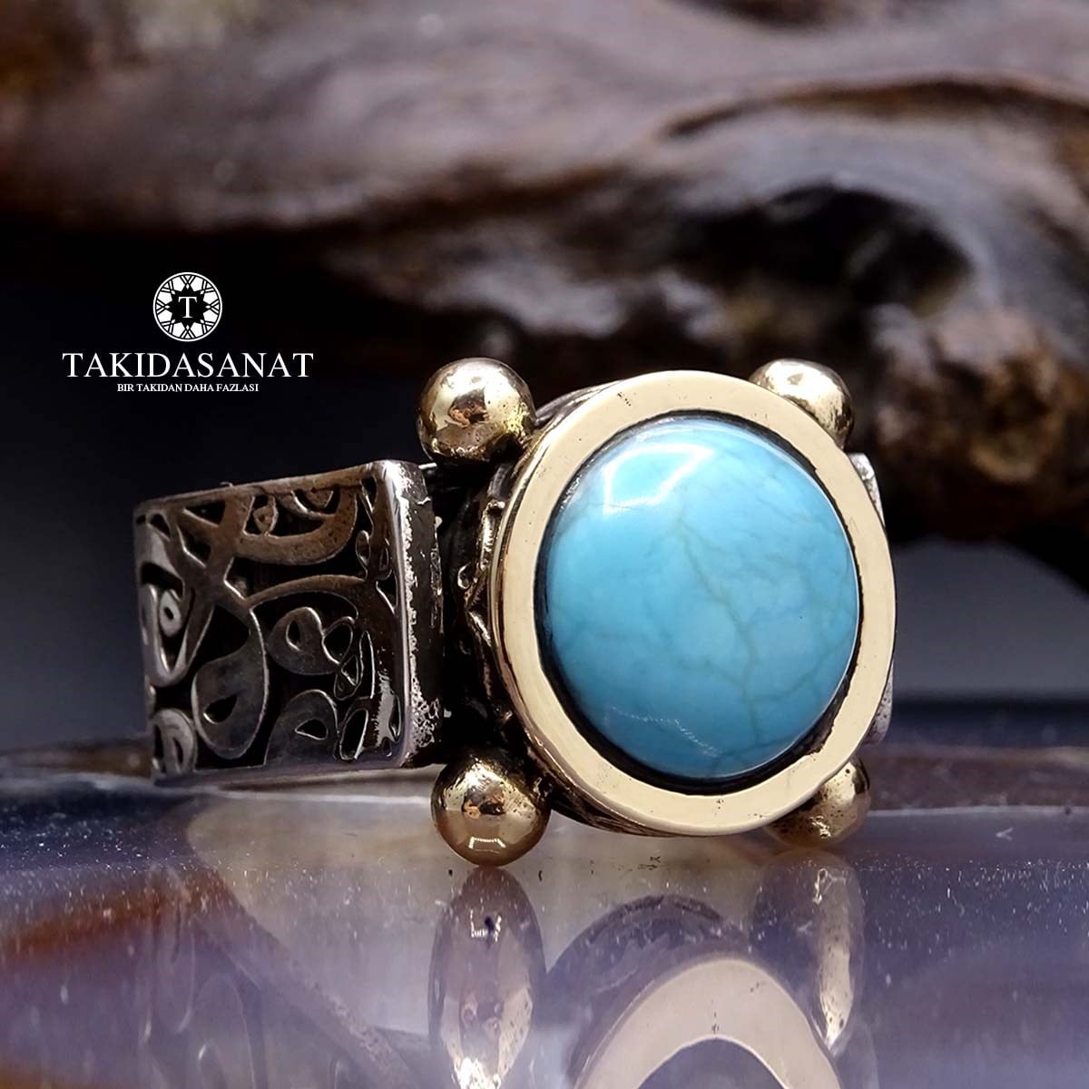 Firuze Taşlı Vav Tablosu Tasarım Gümüş Yüzük