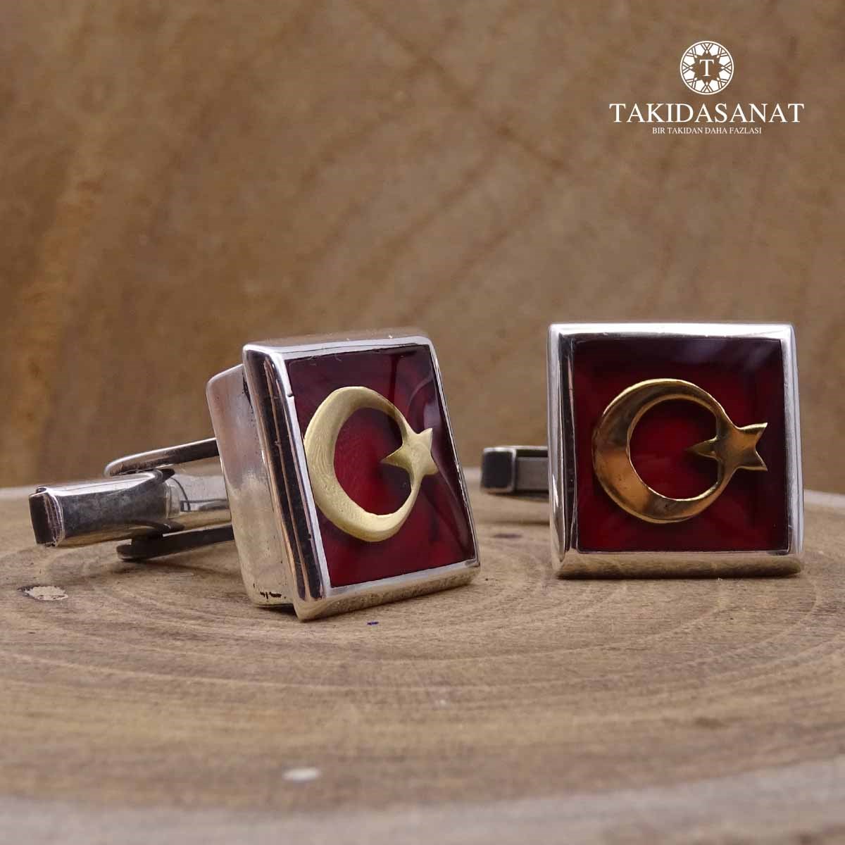 Kare Ay Yıldız Gümüş Kol Düğmesi