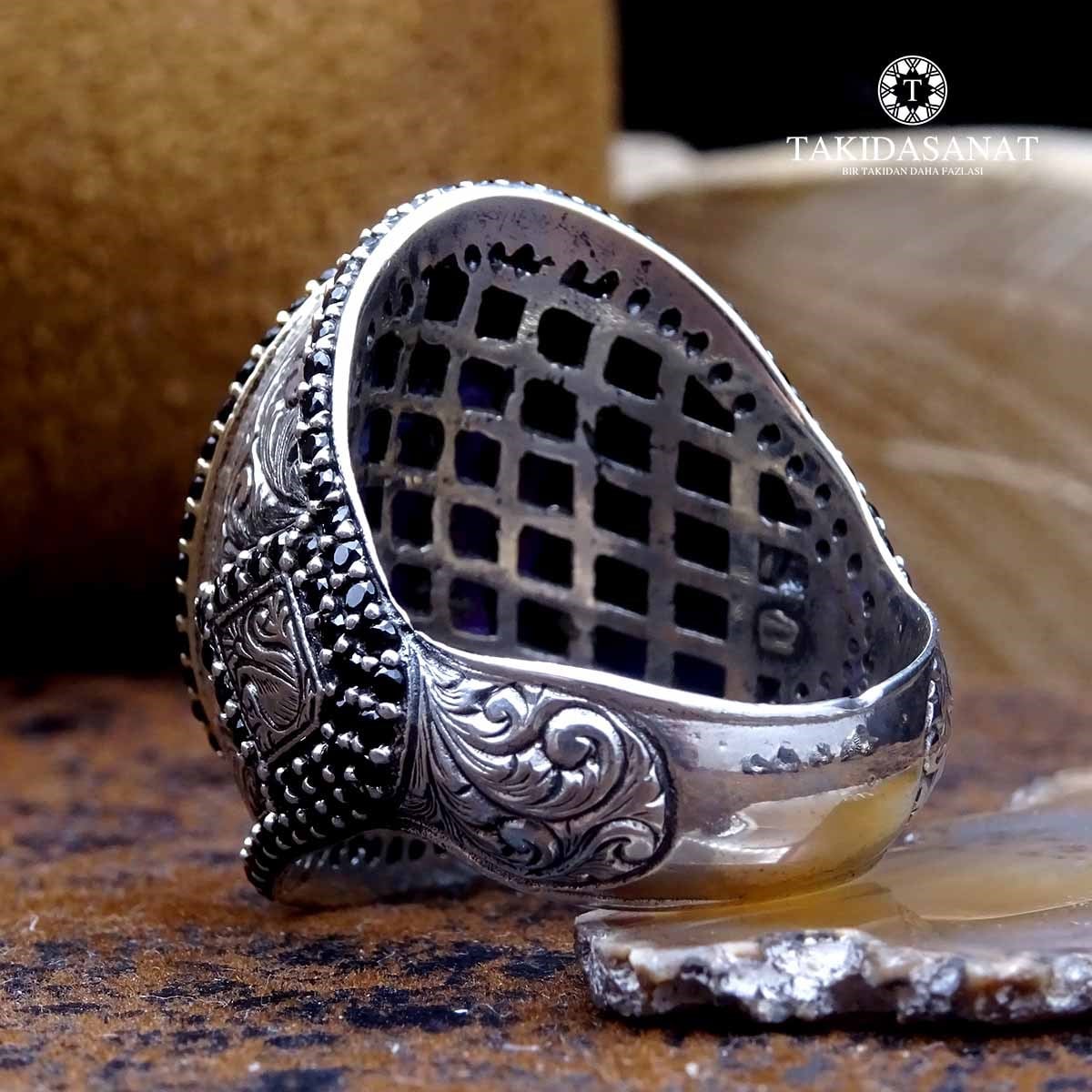 Smoky Taşlı Kalem İşlemeli Usta İşi Gümüş Yüzük
