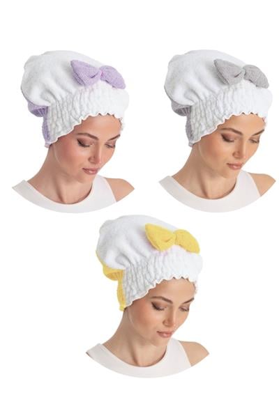 3 LÜ Kadın Saç Kurulama ve Makyaj Saç Bonesi