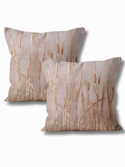 Baskılı 2'li Set Süet Kumaş Kırlent Kılıfı Başak