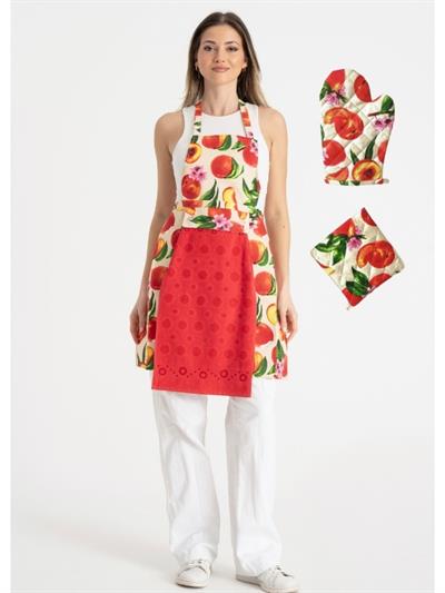 Havlulu Mutfak Önlüğü Fırın Eldiveni Ve Tutacak Kırmızı