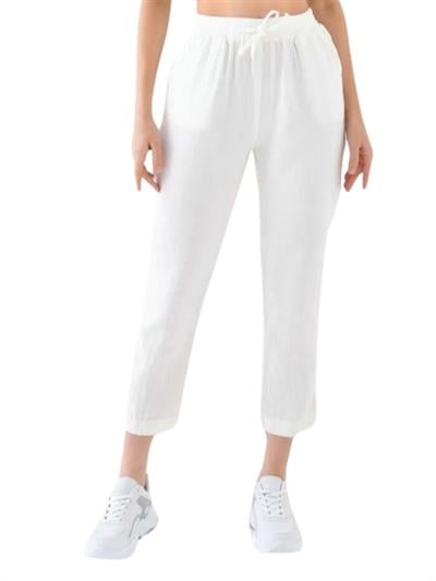 Kadın Dar Paça Müslin Pantolon %100 Pamuklu Beyaz