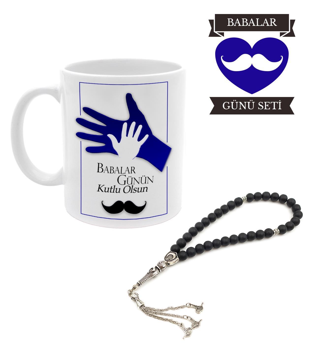 Babalar Gününe Özel Tasarım Kupa & Onix Taşlı Tesbih Hediye Seti