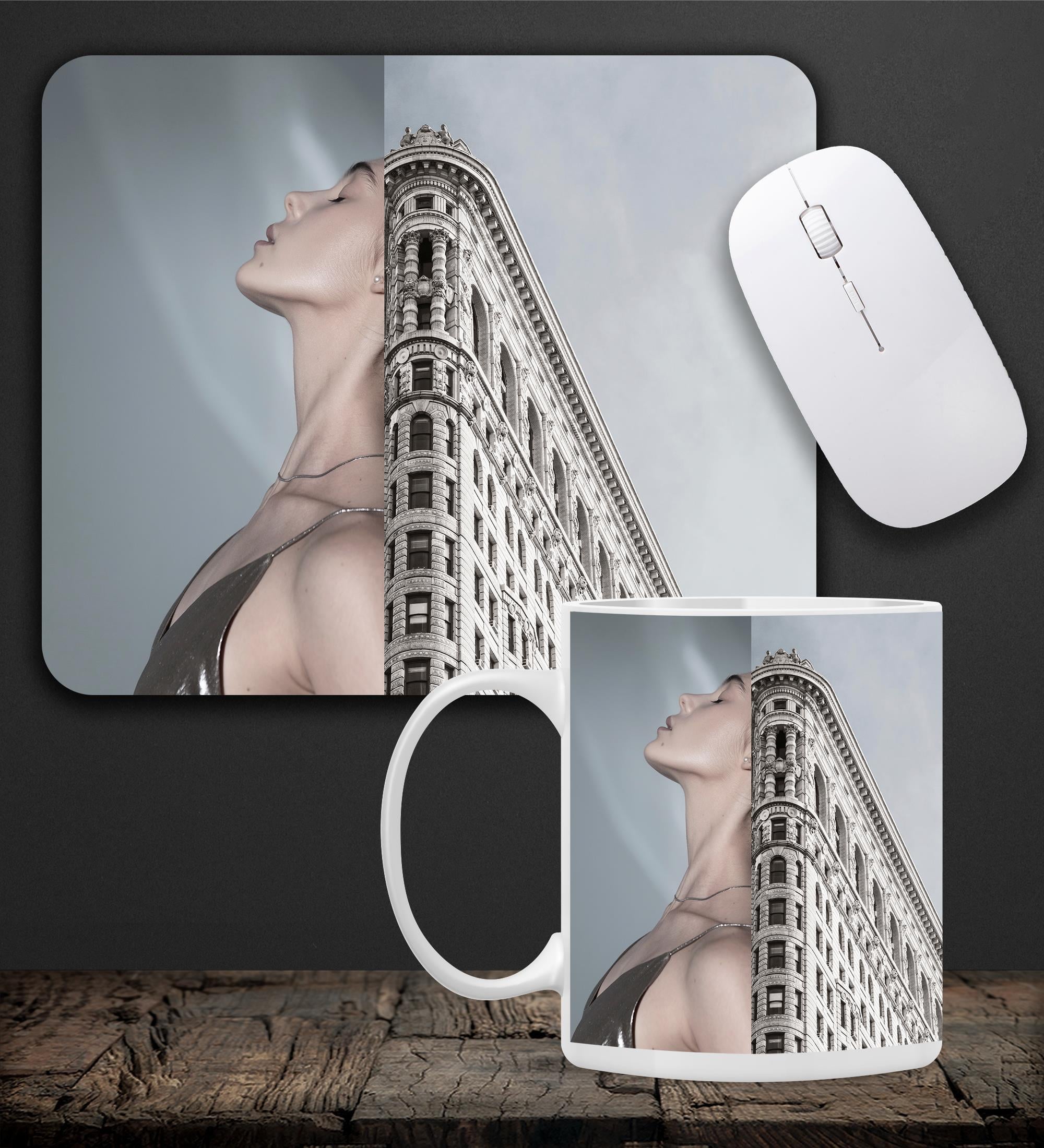 Baskılı Kupa & Gri Renk Kadın Ve Manzara Motifli Mouse Pad 23x19cm Fare Altlığı Kaydırmaz Taban De589 Ofis Hediyesi