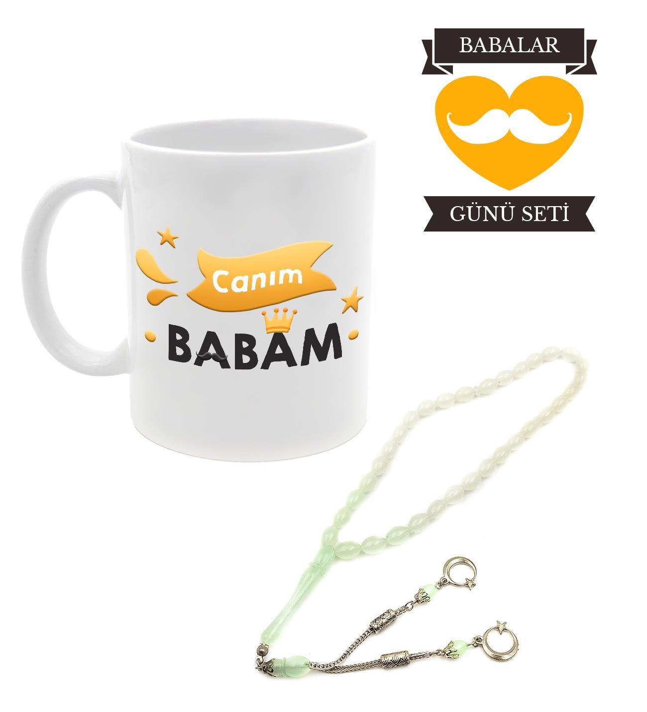 Canım Babam Baskılı Kupa & Fosforlu Bukalemun Tesbih Hediye Seti