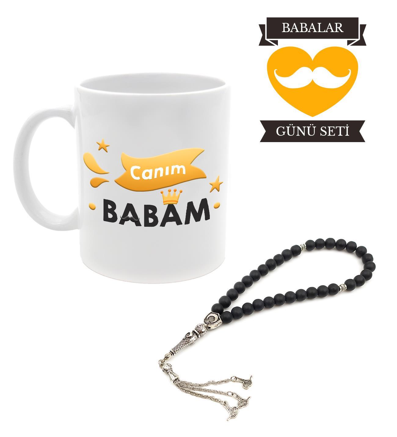 Canım Babam Baskılı Kupa & Onix Taşlı Tesbih Hediye Seti