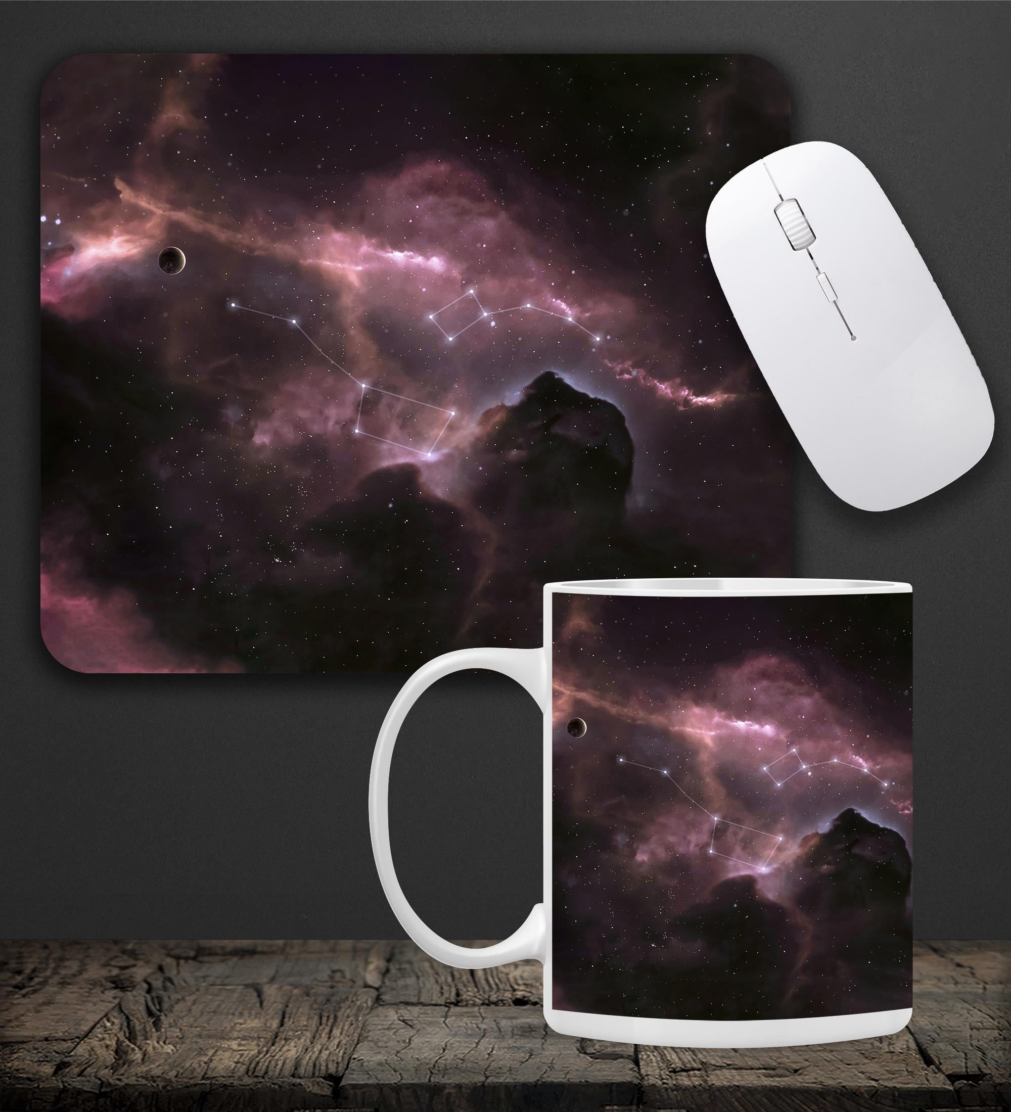 Galaksi Kupa & Galaksi Temalı Mouse Pad 23x19cm Fare Altlığı Kaydırmaz Taban De595 Ofis Hediyesi