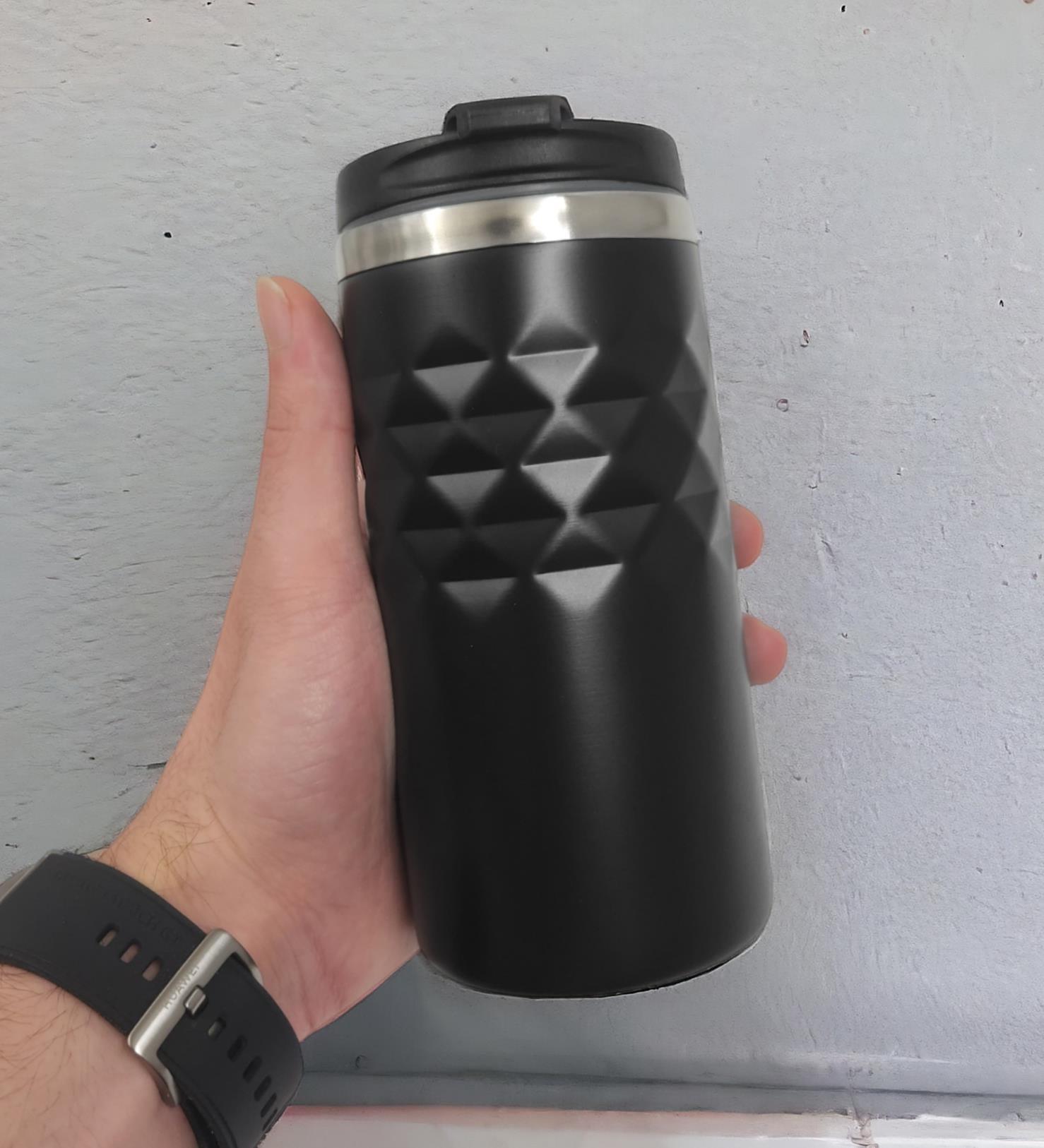 Geometrik Desenli Siyah Renk Termos Bardak 300mL