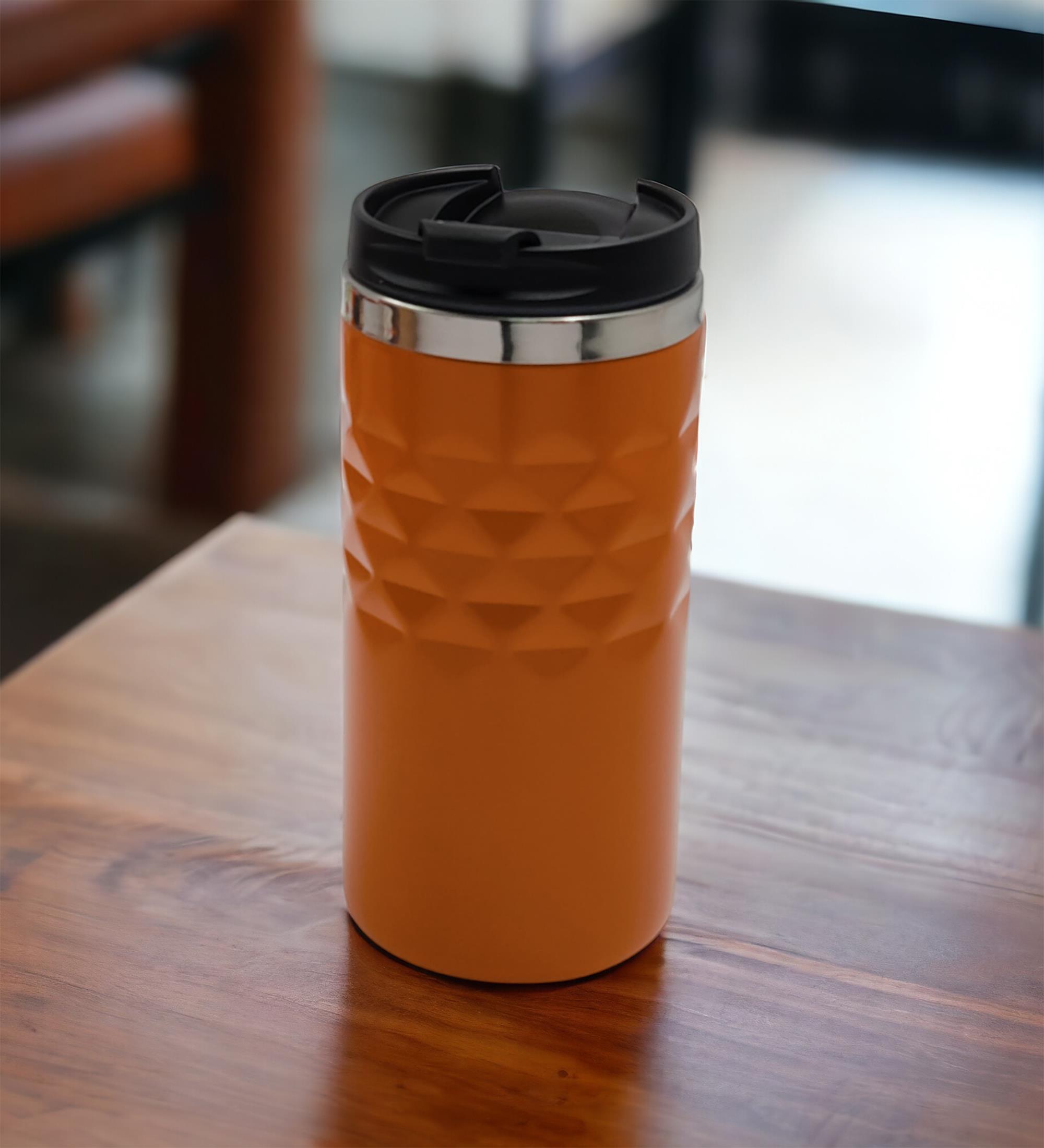 Geometrik Desenli Turuncu Renk Termos Bardak 300mL