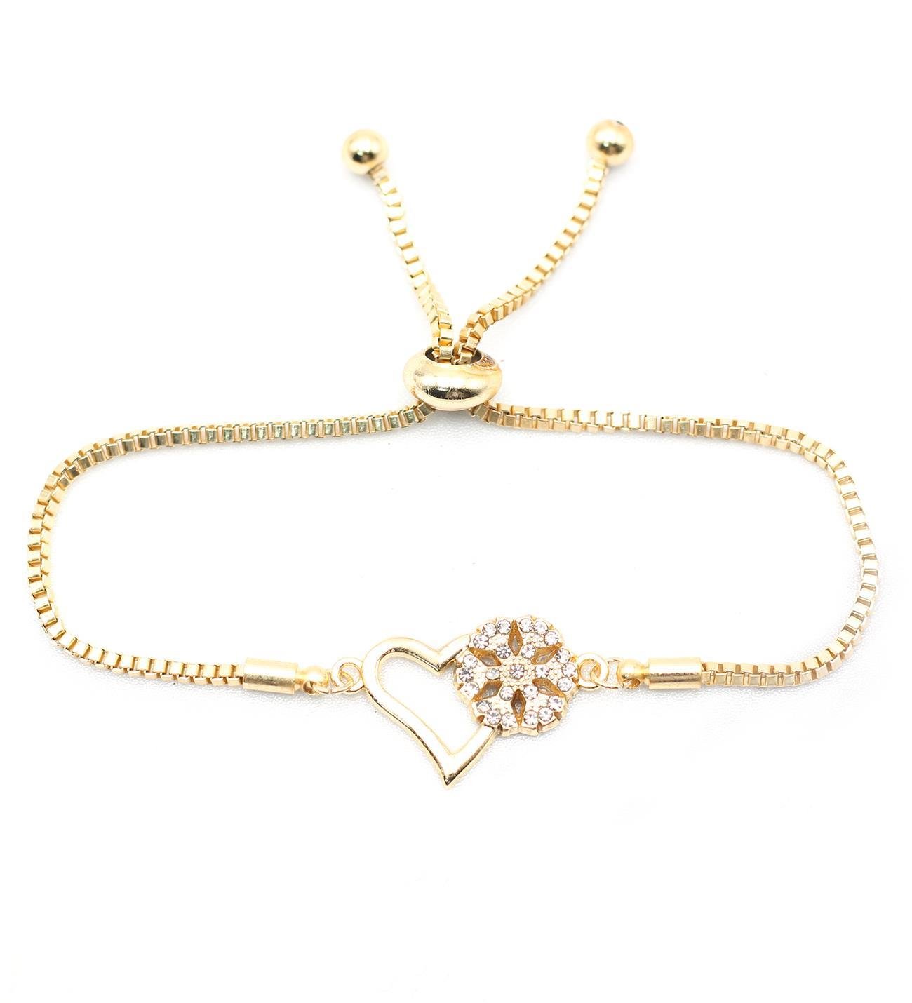 Gold Renk Zirkon Taşlı Kalp Kar Tanesi Bileklik