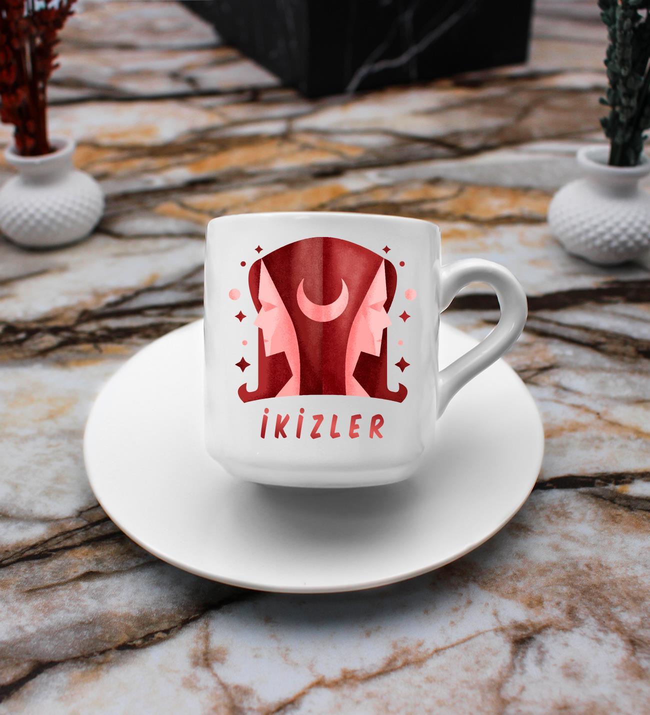 İkizler Burcu Tasarım Süblimasyon Türk Kahvesi Fincanı