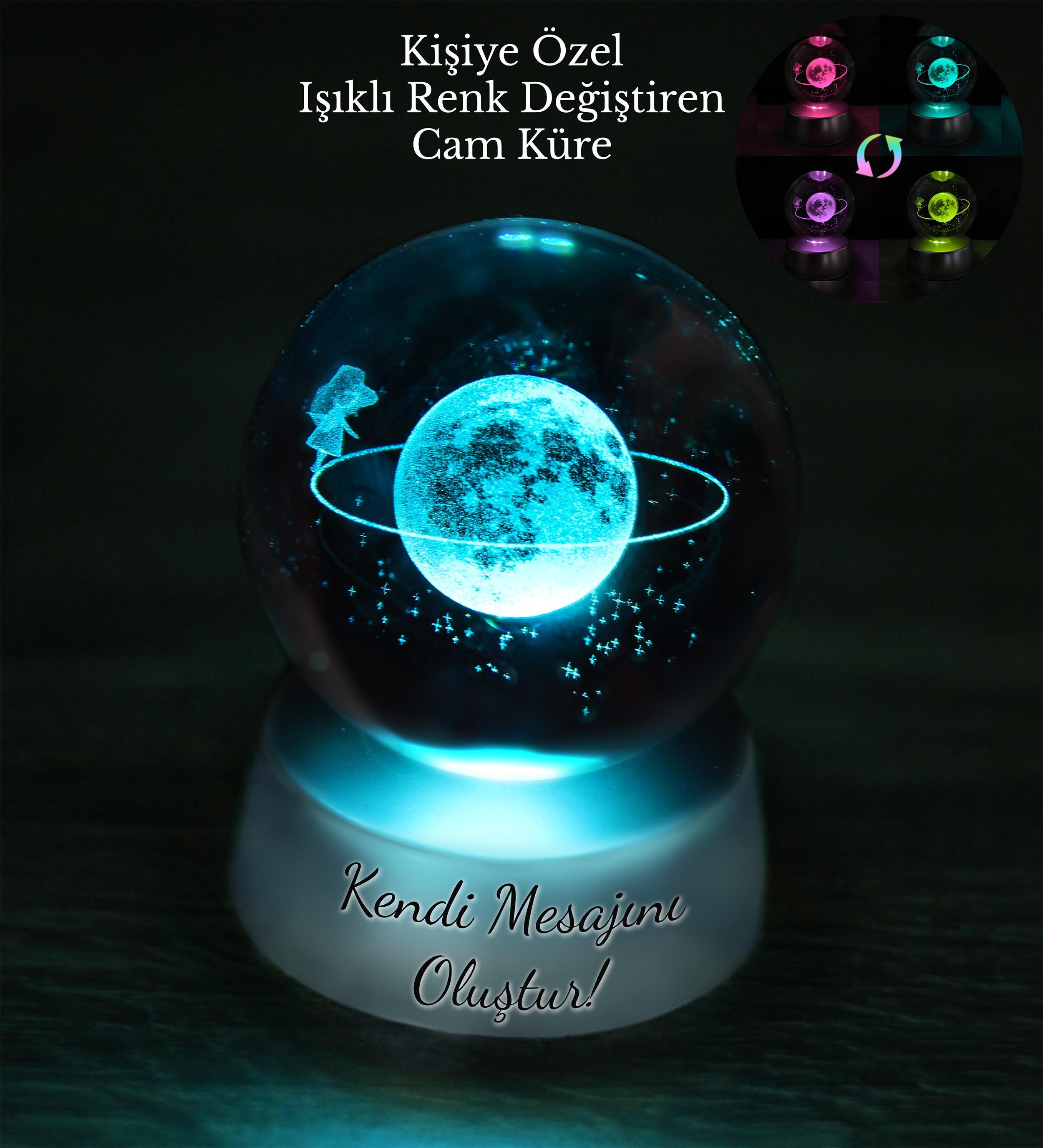 Kişiye Özel 3D Satürn Kız Galaksi Temalı Renk Değiştiren Işıklı Kristal Küre Gece Lambası