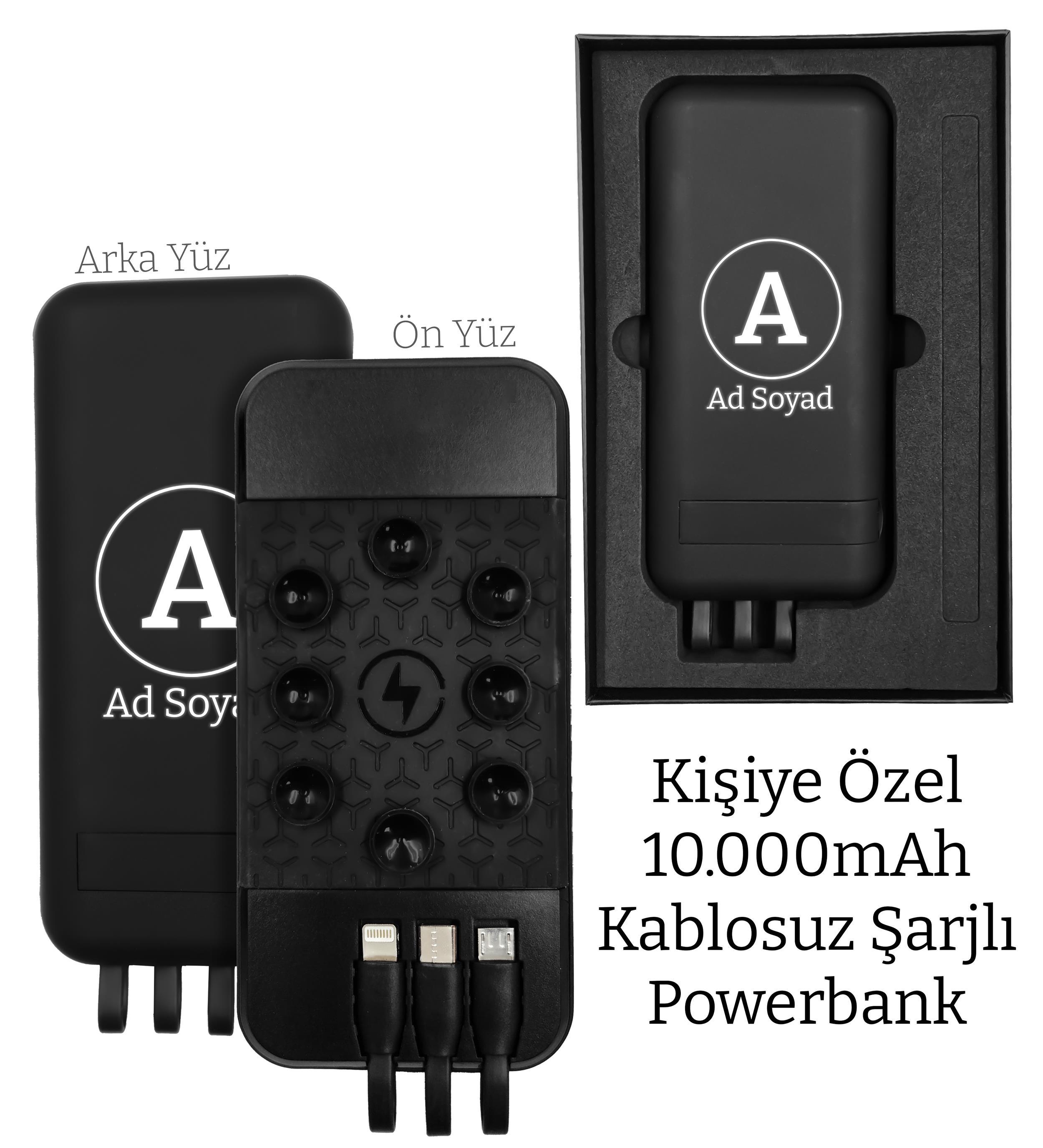 Kişiye Özel Baskılı 10000mAh Wi-Fi Kablosuz Powerbank | Vakumlu, Micro USB, Type-C, Hızlı Şarj, LED Işık, Rubber Gövde