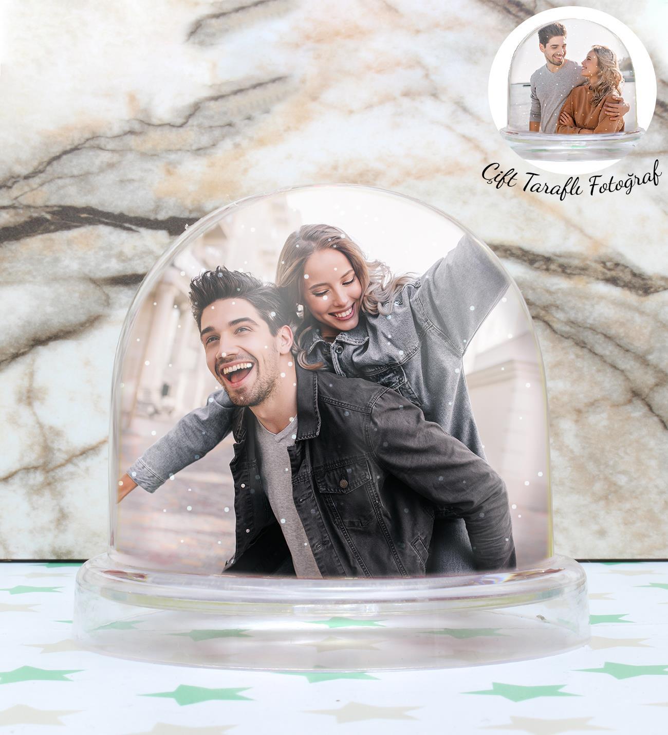 Kişiye Özel Çift Taraflı Fotoğraflı Kar Küresi