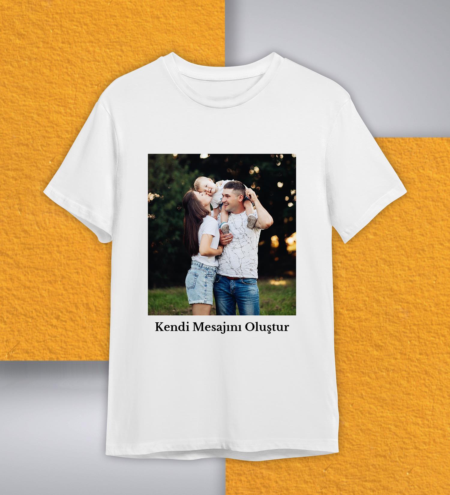 Kişiye Özel Fotoğraf ve Mesaj Baskılı Pamuklu Beyaz Unisex Tişört Kendin Tasarla Baskılı Tişört